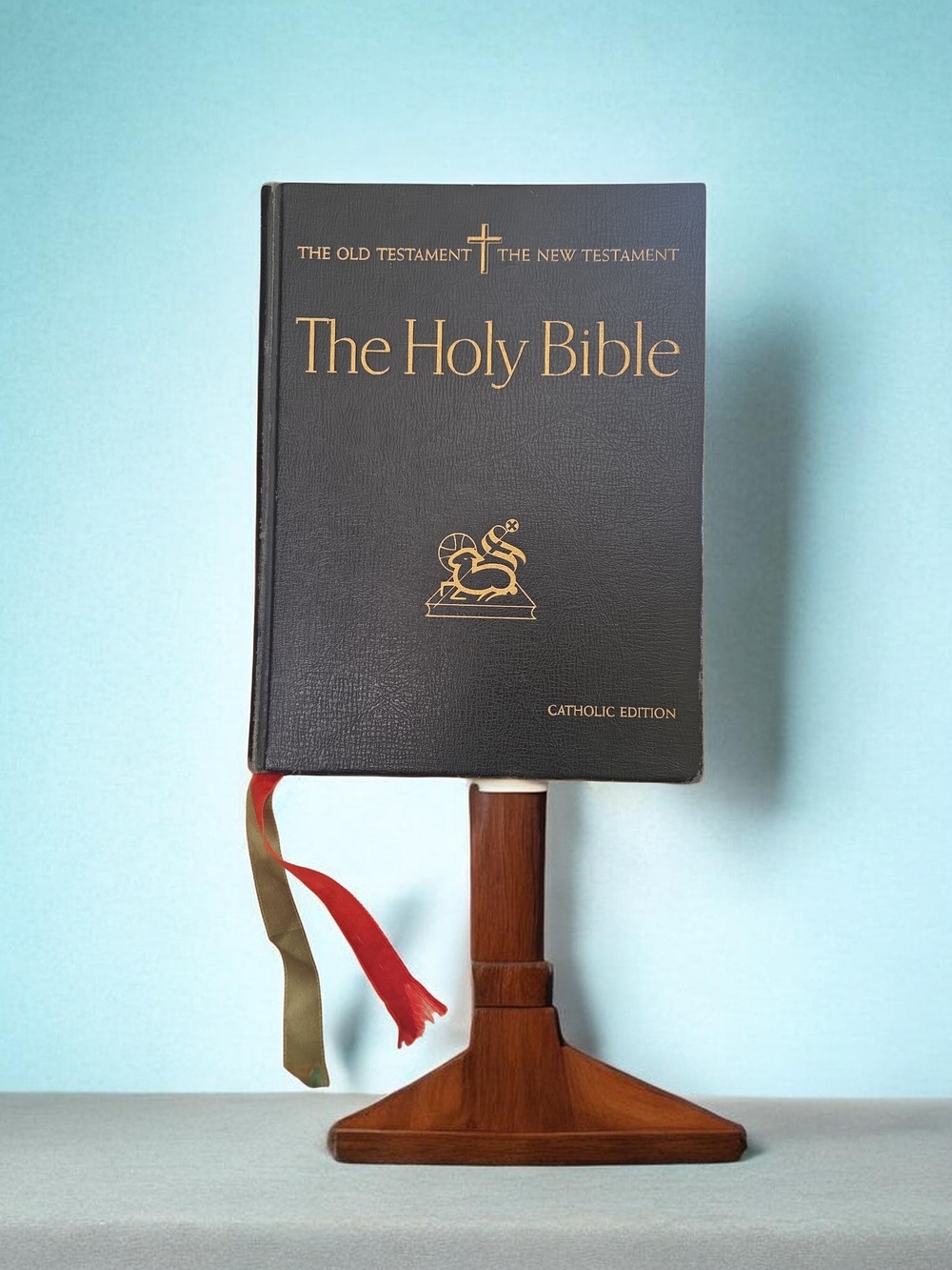 The Holy Bible - VINTAGE - Black Cover with Gold Lettering Catholic Edition 1960